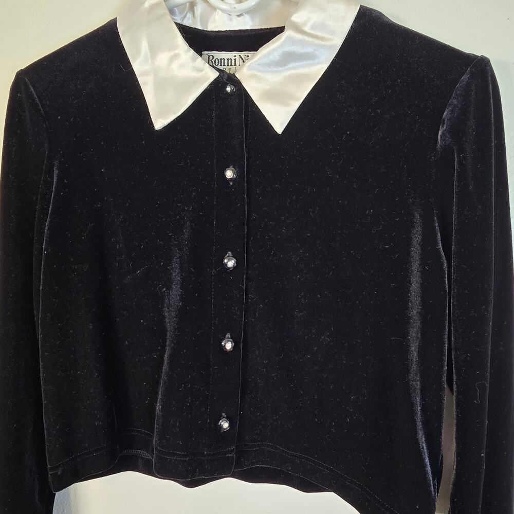 Vintage 90s Y2K Twee Ronni Nicole Top Women's 4 Black Velvet Whimsigoth Grunge - Picture 3 of 7